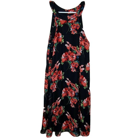 Betsey Johnson Dress Womens Size 4 Black Red Floral A-line Shift Flowy Summer - Picture 1 of 12